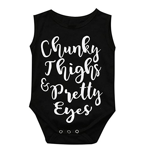 Newborn Baby Girls Chunky Thighs Pretty Eyes Funny Bodysuits Rompers Outfits Black (3-6M, Black)