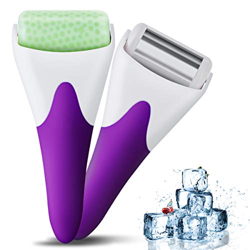 Eurobuy Ice Roller for Face & Eye Puffiness Migraine Pain Relief and Minor Injury,Set of 2 Roller Heads Ice Rolling Massager,Handhold Stainless Steel Roller,Skin Care Beauty Tool (Purple)