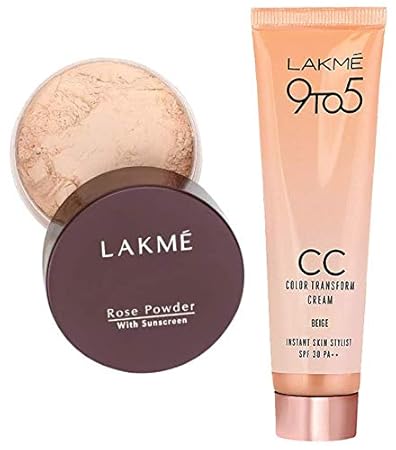 Lakme Rose Face Powder, Soft Pink, 40g & Lakme Complexion Care Color Transform Face Cream, Beige, 30g