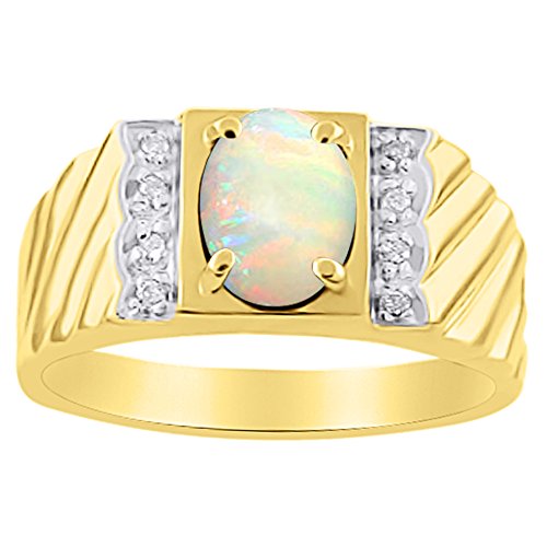 Diamond & simulated opal ring 14k yellow or 14k white gold