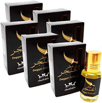 Dagger Perfume Pure Saudi 6 ml Concentrated Incense Scented Body Fragrance from Hamil Al Musk Alcohol Free for Men (6 Bottles = 36 ml)