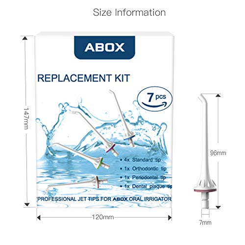 7 Pack-Replacement Tips for Abox Water Flosser, Classic Jet Tip, Orthodontic Tip, Periodontal Tip, Dental Plaque Tip, for Model FC159 Only