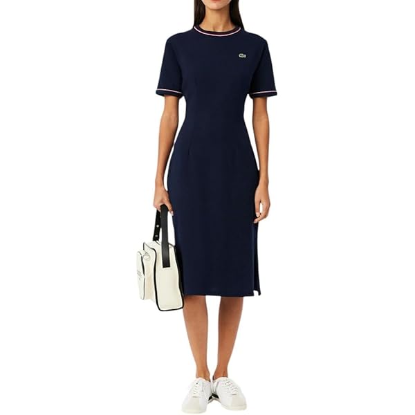 Lacoste Women's Flared Mini Pique Polo Dress, Navy Blue, 2 Lacoste Women's Flared Mini Pique Polo Dress, Navy Blue, 2