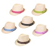 Women's Polka Dot Band Natural Fedora Straw Hat - Different Color Band Avail
