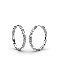 Pendientes de aro de latón chapados en oro blanco de 18 quilates con cristales de Swarovski, cristal de gota, pequeño aro, redondo brillante