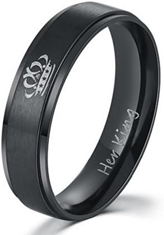 King and Queen Black Couples Ring Set with High Polish Matte Finish Wedding Ring Comfort Fit (King) (11)