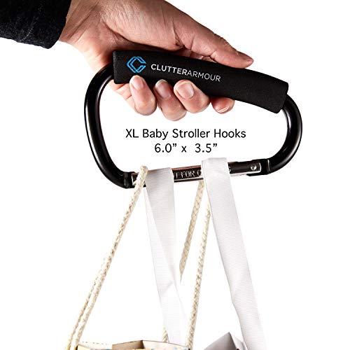 Stroller Hooks 2/XL - Easy to Clip on Stroller & Saves you Carrying a Purse, Shopping & Diaper Bags - Hook all the Baby Gear You'll Need & Go - 2 Adjustable Straps - Carabiner Clips Fit all Strollers - Thumbnail 2