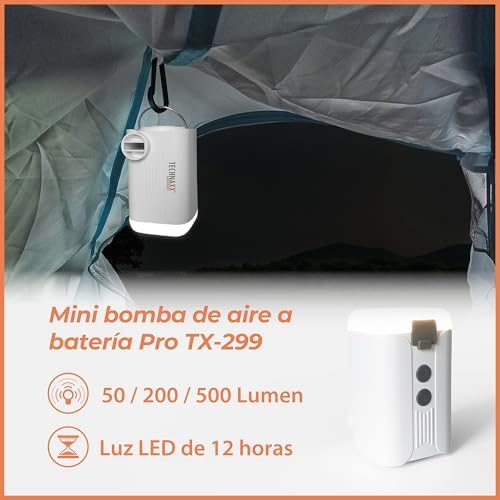 TX-299 Pro, mini bomba de ar elétrica recarregável de 3600 mAh com bateria externa, luz LED e 5 bicos. Bomba de ar portátil sem fios para artigos insufláveis