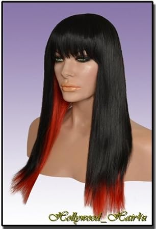 Amazon Com Hollywood Hair4u Long 1b Black And Red Razored Wig