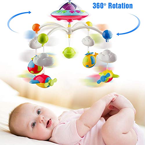 Baby Mobiles Crib with Music and Lights,Baby Crib Decoration,Projection and Night Light,Timing Function,108 Melodies Music Box with Remote Control,Take-Along Rattle Newborn Gift