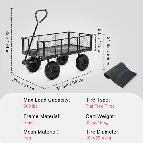 HEAHOLD Garden Wagon Cart Heavy Duty 880 LBS Steel Utility Cart with All-Terrains 3.50-4" Solid Wheels 10" Tires, 180° Rotating Handle, Removable Sides, Laser-Welded Frame & Multi-Surface