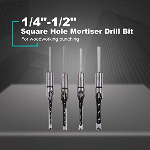 Square Hole Mortiser Drill Bit Hole Drill Guide Positioner Mortising Chisel Drill for DIY Woodworking Electric Drill Tools