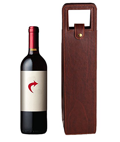 Yunko Upscale Leather Wine Bottle Protector Wine Tote Carrier Bag Reusable Gift Bag Single Wine Champagne Bottle Carrier Case Portable Travel Accessory (Brown) - Thumbnail 2