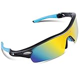 RIVBOS 805 Polarized Sports Sunglasses Sun Glasses with 5 Set Interchangeable Lenses for Men Women Cycling Baseball(Black&Blue)