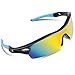 RIVBOS 805 Polarized Sports Sunglasses Sun Glasses with 5 Set Interchangeable Lenses for Men Women Cycling Baseball(Black&Blue)