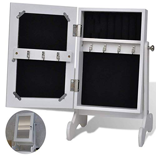 Festnight Table Top Mirrored Jewelry Cabinet Adjustable Make Up Mirror Armoire Tilting Jewelry Storage Organizer 7.9 x 7.9 x 1' 4 (L x W x H)