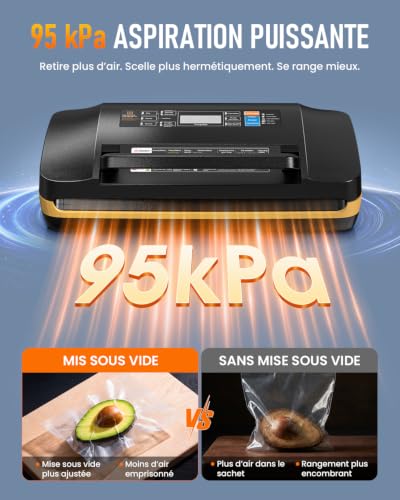 AbleMark Professional Household Vacuum Sealer 95 kPa, 18 in 1 Food Vacuum Packaging Machine, Double Seal Vacuum Sealer, Integrated Cutter, Dry/Wet, Sous Vide