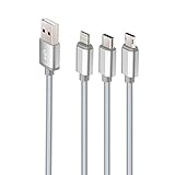 OFLY 3 in 1 Nylon Braided Cable, 3.9ft(1.2M) Multi USB Sync & Charge for Type C & Lightning & Micro USB