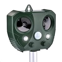 HEYJUDY Solar Ultrasonic Animal Repeller Five Sensitive Modes LED Lights Alarm Sound with Ground Stake Outdoor Use Repel Animal