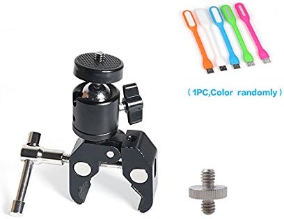 CONXTRUE Super Clamp w/ 1/4"-20 and 3/8"-16 Thread +1/4" Mini Tripod Ball Head Bracket Holder Mount Ballhead for DSLR Camera Tripod+CONXTRUE USB LED Free Gift