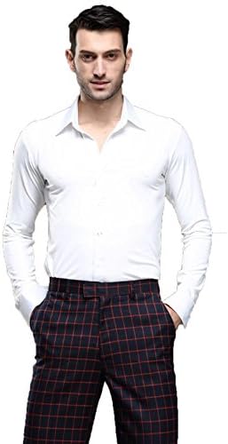 YUMEIREN Men's Latin Ballroom Dance Tops Competition Shirt(Lapel white,L)