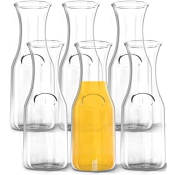 1 Liter Glass Carafe, 6 Pack - Elegant Wine Decanter and Drink Pitcher - Narrow Neck For Comfortable Grip, Wide Mouth For Easy Pouring - Great for Parties and Events - Kitchen Lux