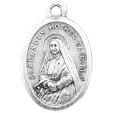 Hirten Small Oval Saint Frances Mother Cabrini - Pray for Us Silver Oxidized Medal Charm, Pack of 5 Medals