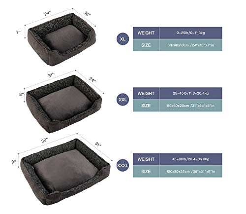 Love's cabin Medium Dog Bed, XXL Grey Rectangle Pet Bed for Medium Dogs & Cats Pet Bedding, Padded Cushion, Anti-Slip & Water-Resistant Bottom, Washable Super Soft & Durable Pet Supplies