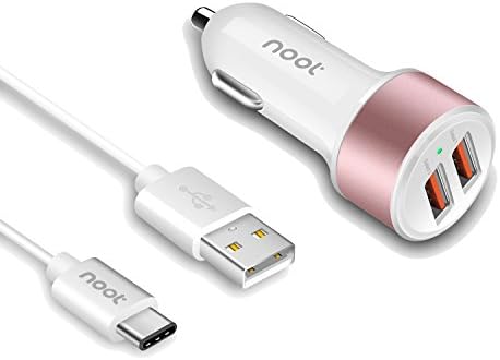 Samsung Galaxy S8 / S8 Plus Car Charger - Noot Products 36W Qualcomm Quick Charge 3.0 Two-Port USB Adapter with 3ft USB Type C to A Charger Cable Cord