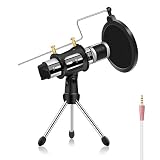 Studio Microphone, ZealSound Condenser Studio Microphone with Built-in Sound Card and Echo Effect, Vocal Recording Computer Microphone w/Tripod Stand for Youtube PC Laptop Tablet and Phone-Silver