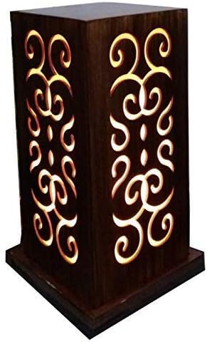 GROOVE AND GRAINS Table Lamp with Wooden Finish and Traditional Pattern for Bed Room, Drawing Room, Living Room, Office, Study Room with Warm White Light