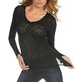 Kavio Women Burnout Raw Edge V Neck Long Sleeve