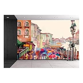 Street of Old Autumn City Made in Watercolor Style Vector Illustration. - Removable Wall Mural | Self-Adhesive Large Wallpaper - 66x96 inches