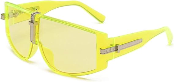Amazon Co Jp ファッションメンズ防風パーソナリティ一体型サングラスラージフレームオーシャンカラーファッションサングラス 蛍光イエロー 服 ファッション小物