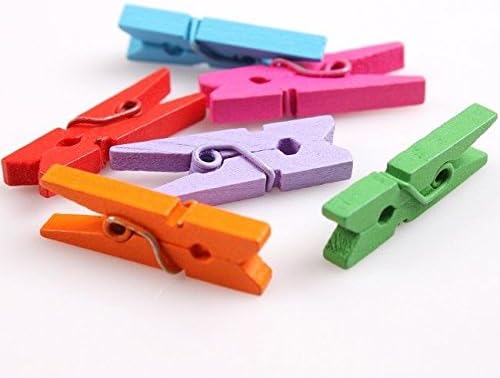 SHATCHI 100 Wooden Mini Clothes Pegs Arts & Crafts Mini Clips Natural Scrapbooking Photo Small Crafts Weddings Parties Baby Showers Photos 25mm Assorted Coloured - Image 4