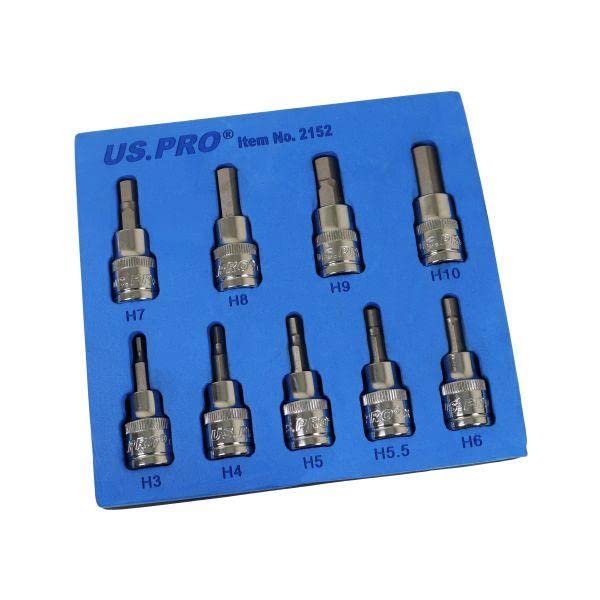 US PRO Tools 9PC 3/8" DR Hex Allen Bit Sockets 48mm Long 3-10mm 2152