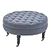 Simhoo Large Round Tufted Lined Ottoman Coffee Table with Casters,Grey Upholstery Button Footstool Cocktail with Wheels for Living Room