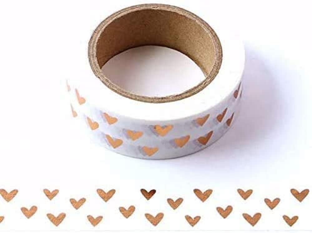 Syntego 2 Rolls White with Rose Gold Foil Hearts Washi Tape Decorative Masking Stick on Trim 15mm x 10 Meters (2)