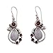 NOVICA Artisan Handmade Garnet Rainbow Moonstone Dangle Earrings with Sterling Silver Clear Red India Birthstone [1.7 in L x 0.4 in W] ' Exquisite'