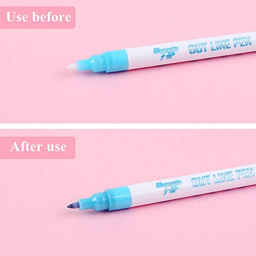 Double Line Outline Pen 8 Colors/Set Double Line Glitter Marker Pen Writing Drawing Pens for Card Making,DIY Art Crafts, Painting