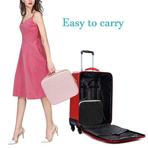 Makeup Bag Travel Cosmetic Bag Quilted Makeup Train Case for Women and Girls, with Jewelry Organizer and Mirror