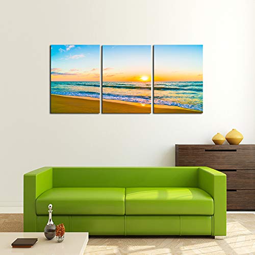 DZL Art S74634 Canvas Prints Wall Art Beautiful Sunset with Sea and Beach Painting Nature Pictures Wall Art Canvas…