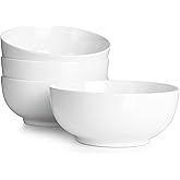 DOWAN 39 OZ Soup Bowls Set of 4 - Large Cereal Bowls, White Ceramic Big and Deep Ramen Bowls for Noodle, Pasta, Salad, Mixed Fruit - Dishwasher & Microwave Safe