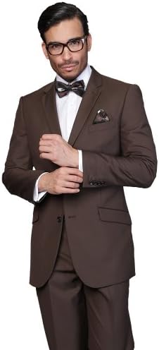 Men's 2PC Brown Business Suit Modern Fit 2 Button Single Breasted Jacket & Pants