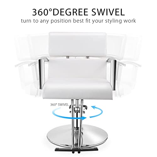Baasha Hair Salon Chair with Hydraulic Pump, Salon Styling Chairs, White Beauty Salon Chair