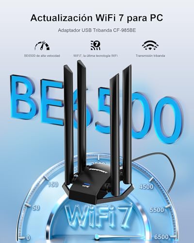 COMFAST BE6500Mbps USB WiFi Adapter for PC, USB3.0 PC WiFi Antenna, 7 Long Range Wi-Fi Receiver, 6G/5G/2.4G Tri-Band, 4*5dBi Antennas, WPA3, MU-MIMO, OFDMA, Integrated Controller, Windows 10/11