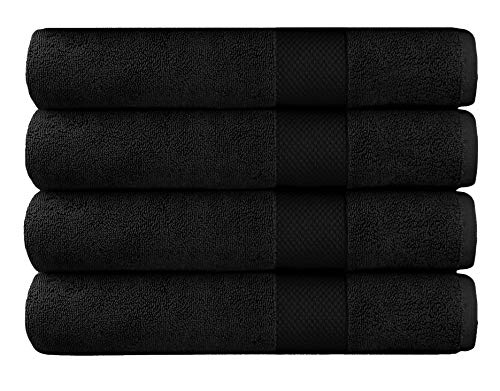 Cotton Craft - 4 Pack Luxuriously Oversized Hotel Bath Towel - Black - 100% Ringspun Cotton - 30x58 - Heavy Weight 700 Grams - 2 Ply Construction - Highly Absorbent - Easy Care Machine Wash