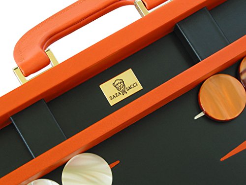Leather Backgammon Set by Zaza & Sacci - (20" Case, Board Game) - Orange