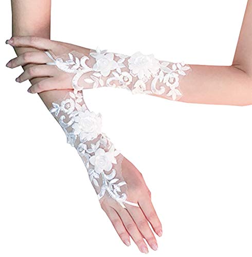 Gauss Kevin Flower Lace Gloves UV Protection Fingerless Gloves Prom Party Wedding Gloves