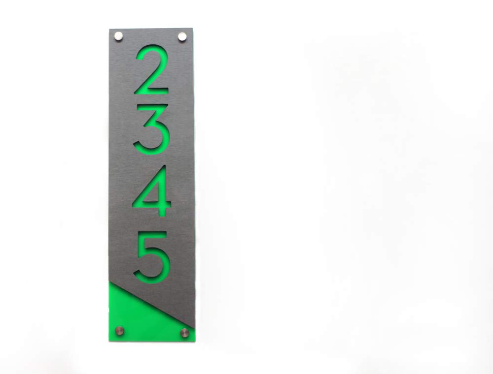 Modern House Numbers, Concrete with Bright Green Acrylic